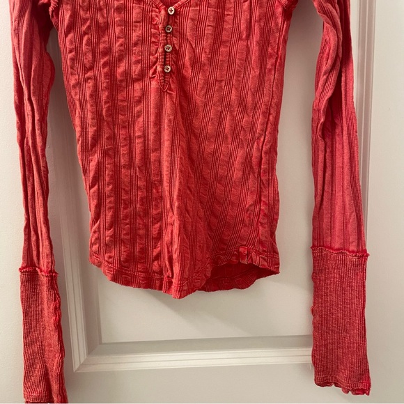 Free People Wild Hearts Henley Long Sleeve Thermal Top Orange Size Extra Small - Picture 4 of 8